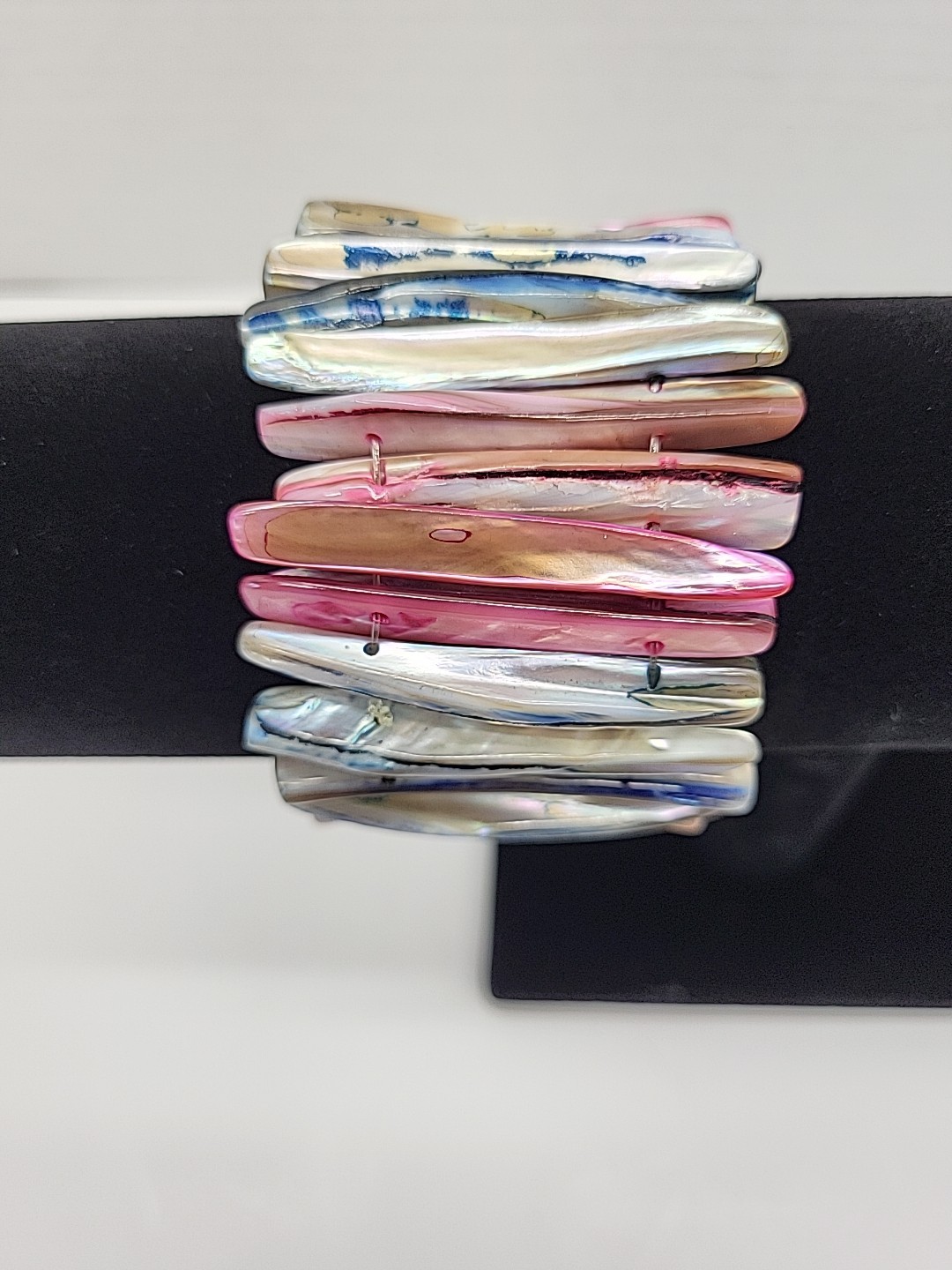 Vintage Chunky Beautiful Multicolor Mother Of Pearl Abalone Shell Pink Blue Gold