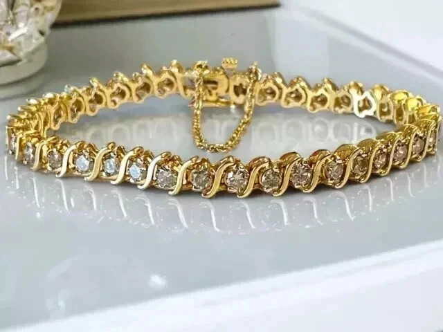 14K Yellow Gold Plated 5Ct Round Cut Lab Created Diamond Women’s Tennis Bracelet