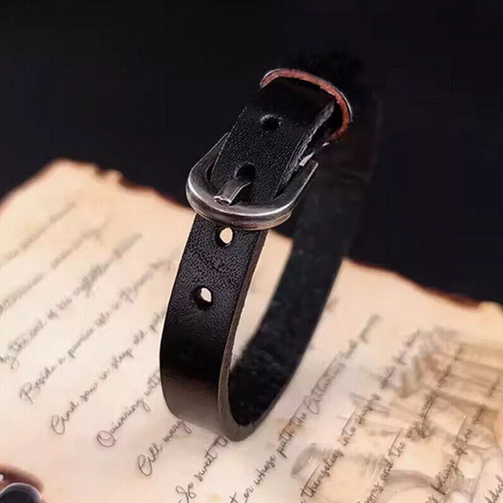 Simple Punk Leather Bracelet for Men Women Wrist Cuffs Bangle Wrap Wristband
