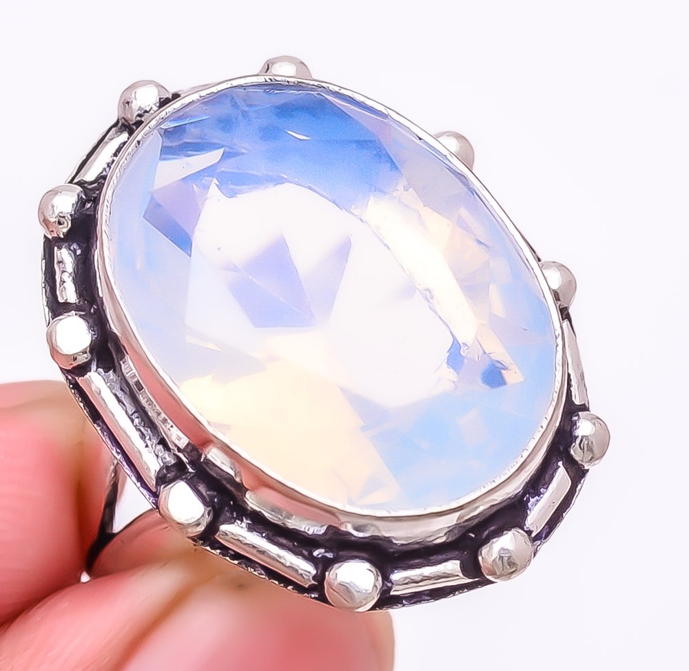 Milky Opal Gemstone 925 Silver Plated Jewelry Ring s.7.5 F2544