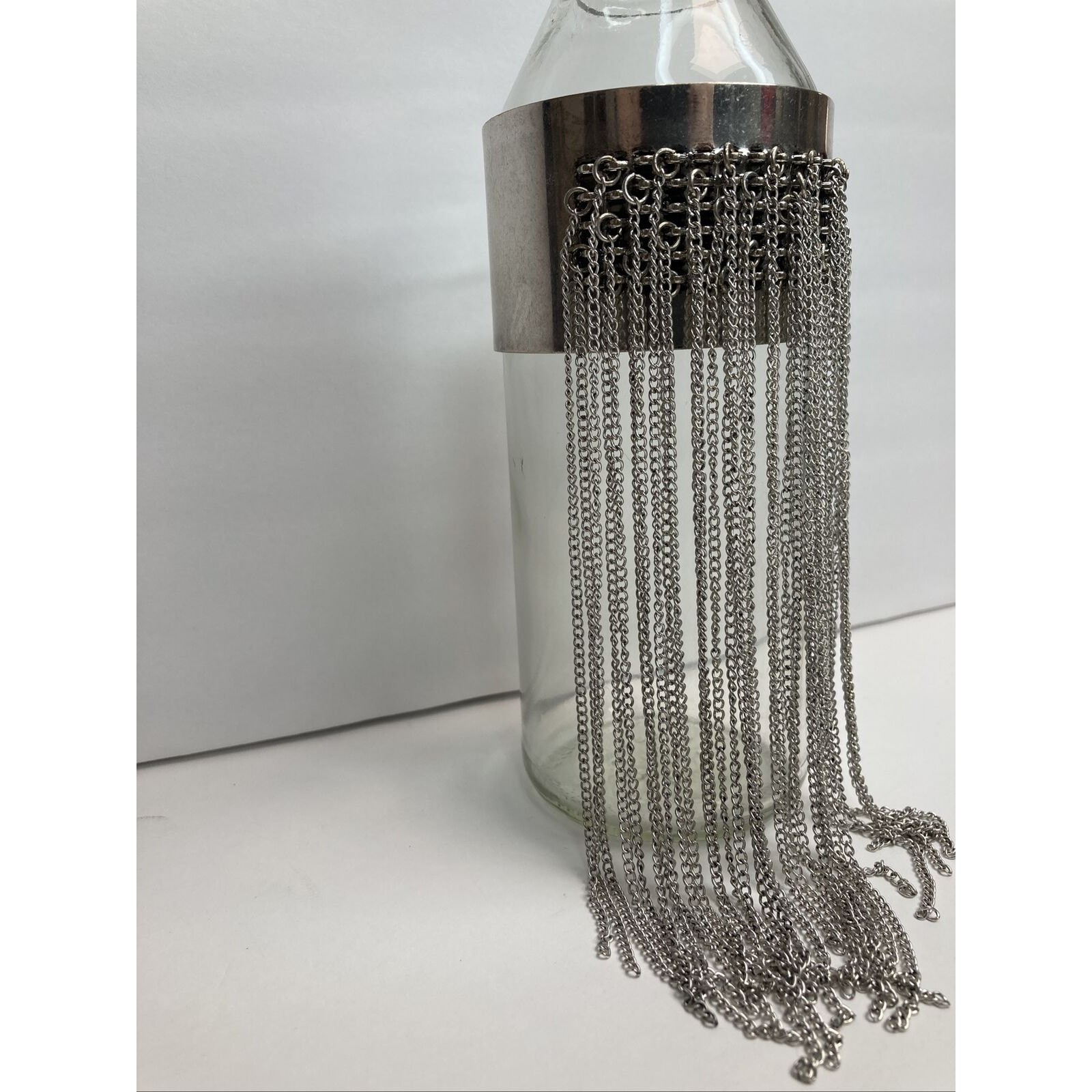 Mia Collection Silver Color Cuff 1.5 Inch Wide Bracelet with Chain Fringe