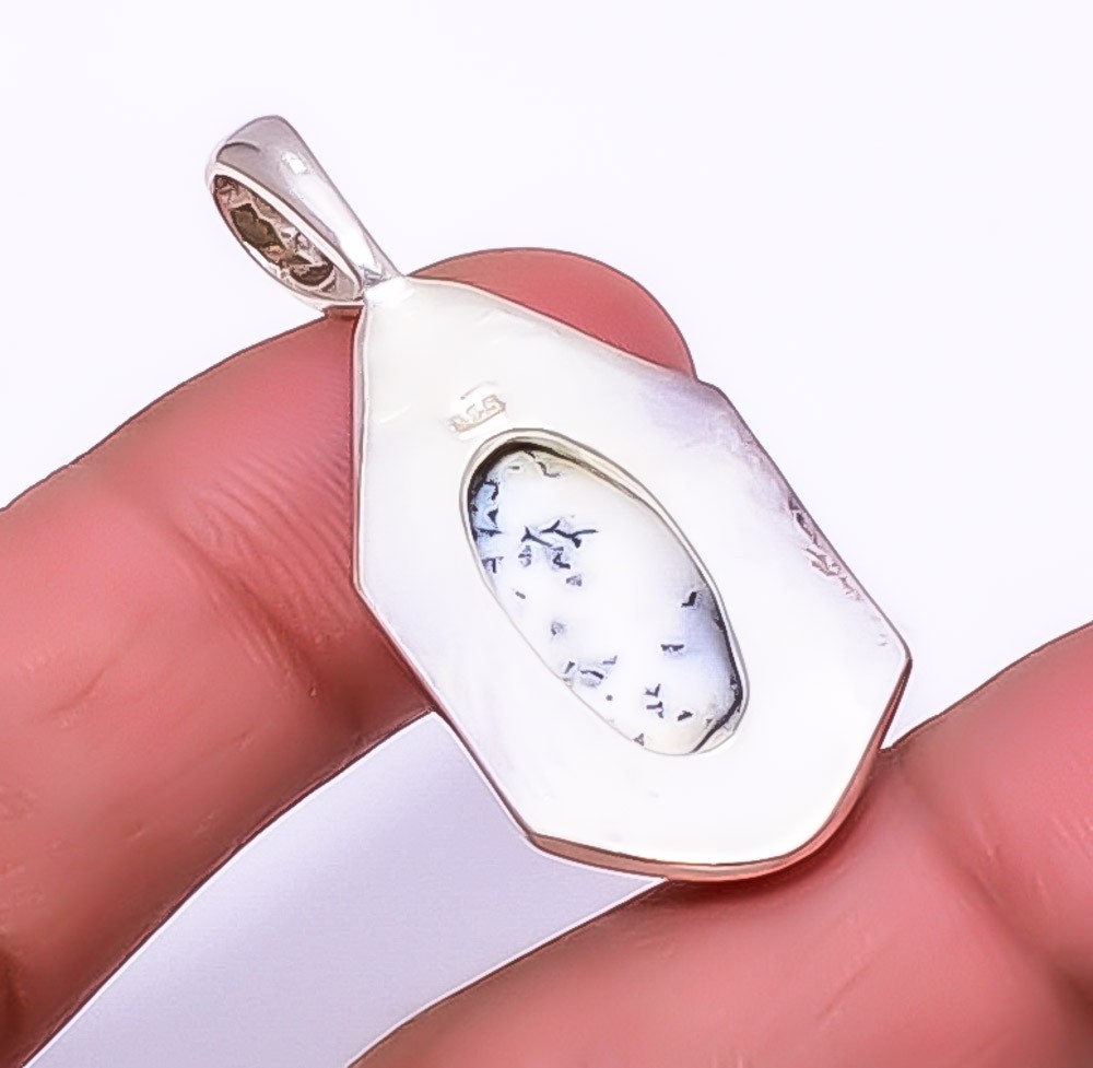 Dendritic Opal – Brazil Handmade 925 Silver Plated Pendant 1.76″ T65