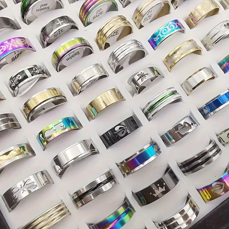 New Size 10 Stainless Steel Rings (4) Unisex Men Women Holiday Gift