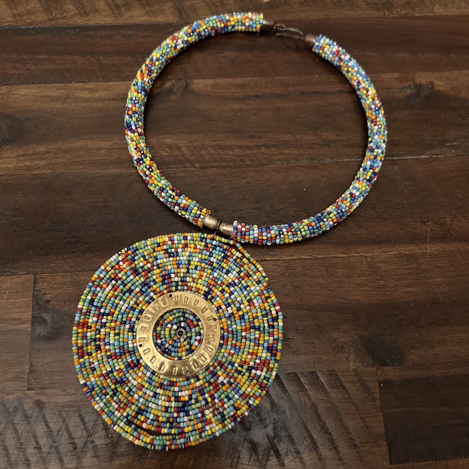 Multicolor Beaded Choker With Large Pendant