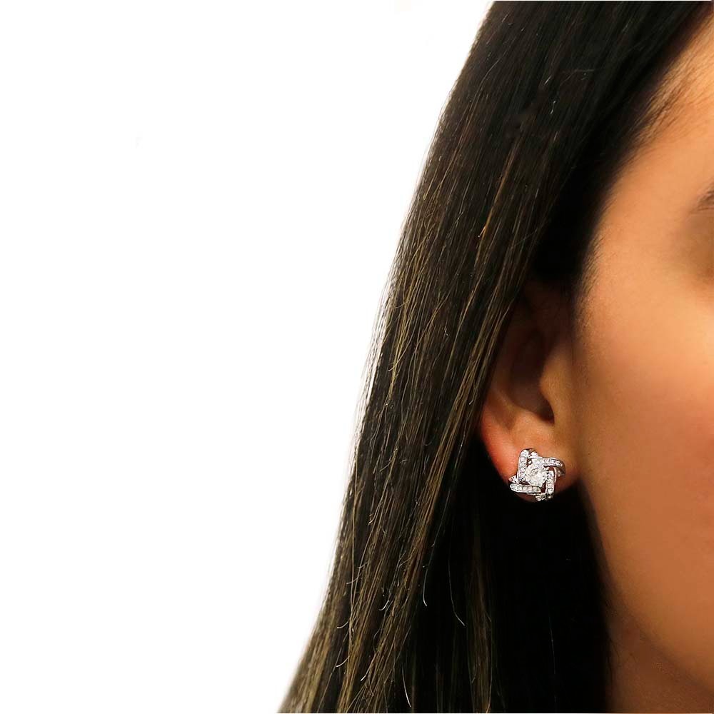 925 Sterling Silver Women Jewelry Love Forever Elegant Crystal Ear Stud Earrings