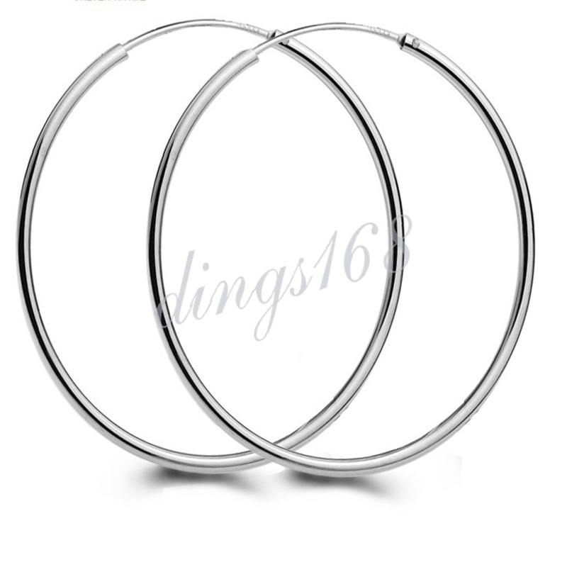 18K White Gold Filled Nickle-Free 1.4mm Thin Endless Hoop Earrings Many Size H66