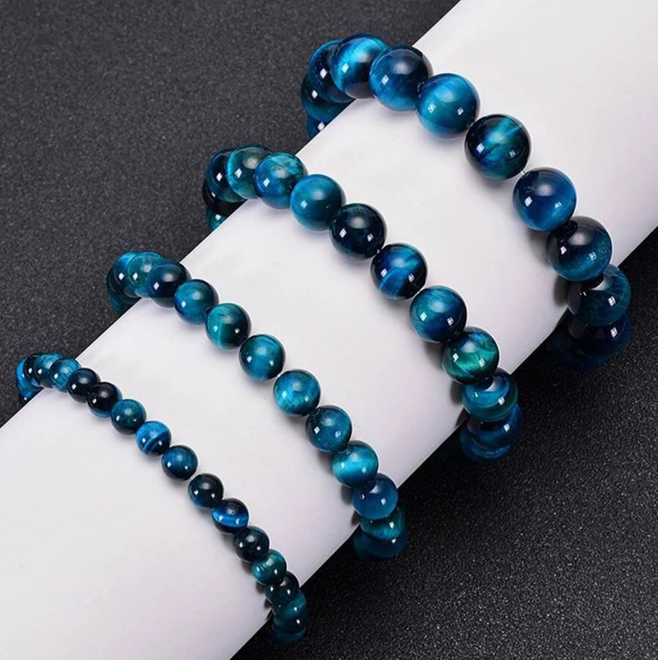 1Pc Blue Tiger Eye Stone Beaded Bracelet 6/8/10mm Natural Strand Jewelry