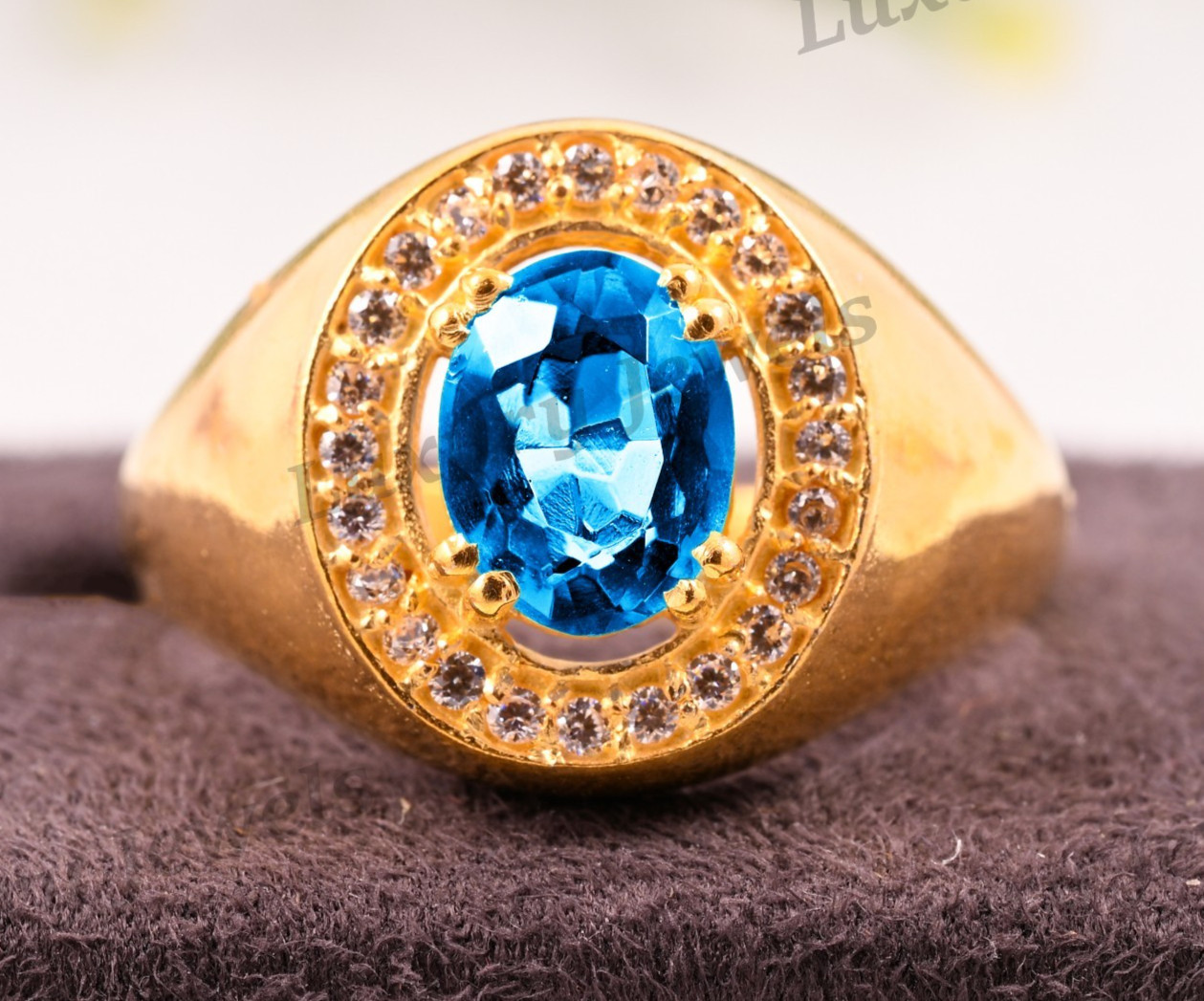 Swiss Blue Topaz Ring for Men 925 Sterling Silver Vintage Handmade Jewelry Fash