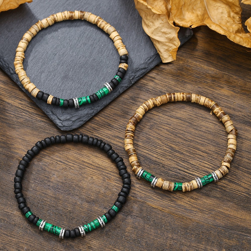 Mens Coconut Shell Stackable Surfer Bracelet Coconut Wood Custom Bracelets Set