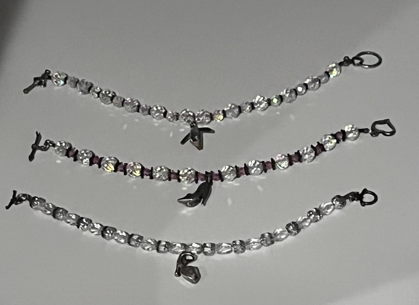 Handcrafted Glass Crystal Bracelets W/ Sterling 925 Dangle Charm Heels Penguin