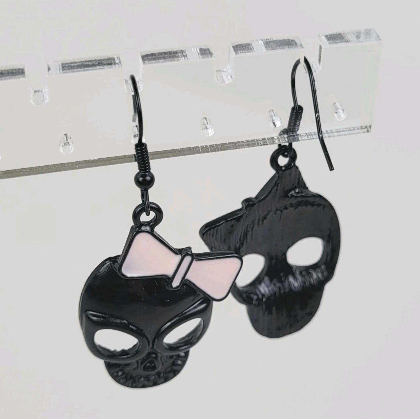 NWT Pink Bow Black Sugar Skull Earrings BLK Hardware Halloween Everyday