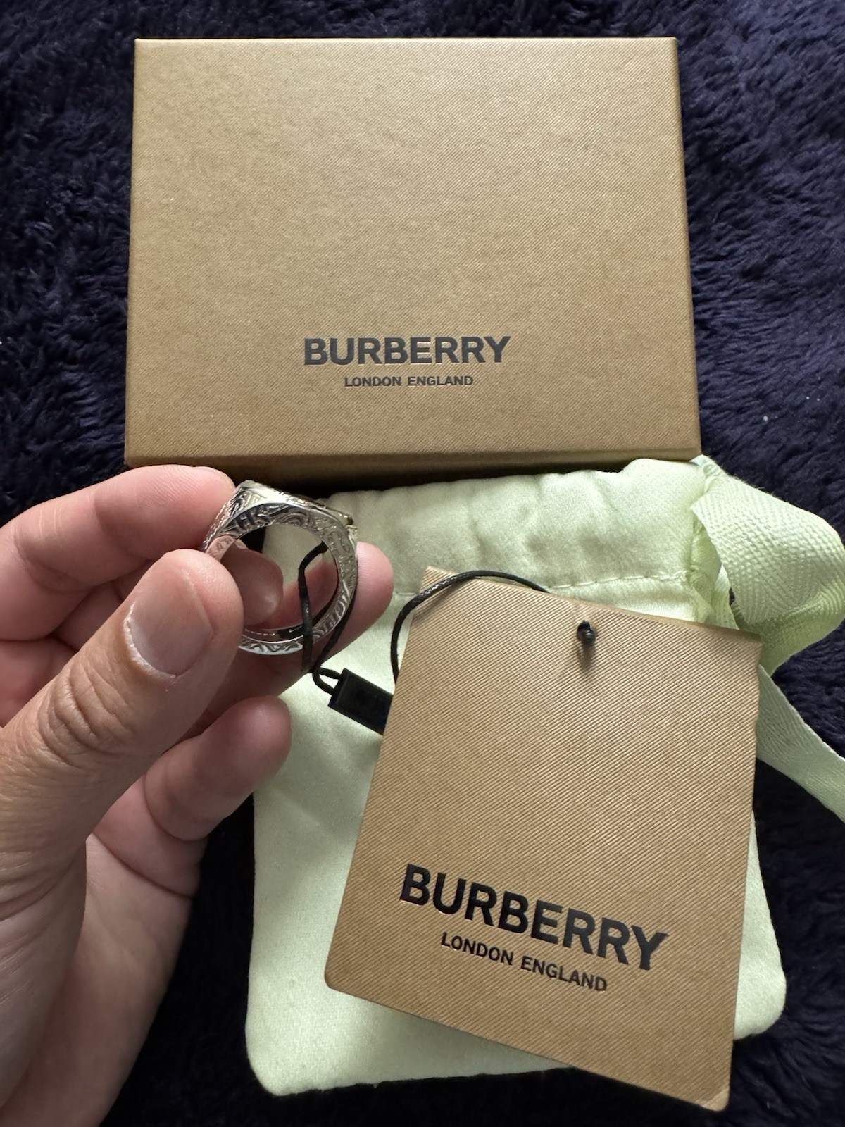 Burberry – Monogrammed Palladium-Plated Signet Ring – Silver Size 58