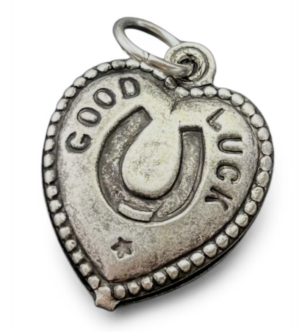 Good Luck Charm Puffy Heart Pendant Horseshoe Lucky Charm Jewelry Silver Plated
