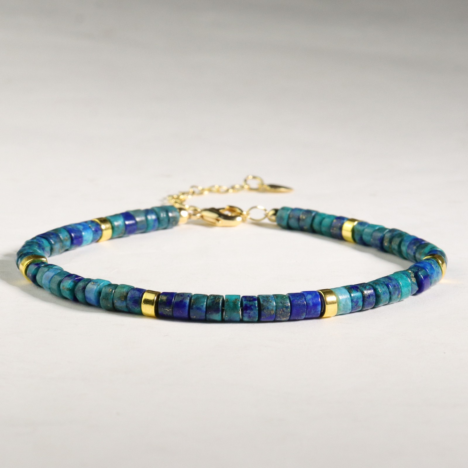 Azurite-Malachite Bracelet Stone Crystal Jewelry Adjustable Gold-Plated Chain