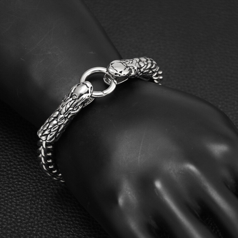 Hiphop Rock Nightclub Fashion Accessories Stainless Steel Snake Head Bracelet