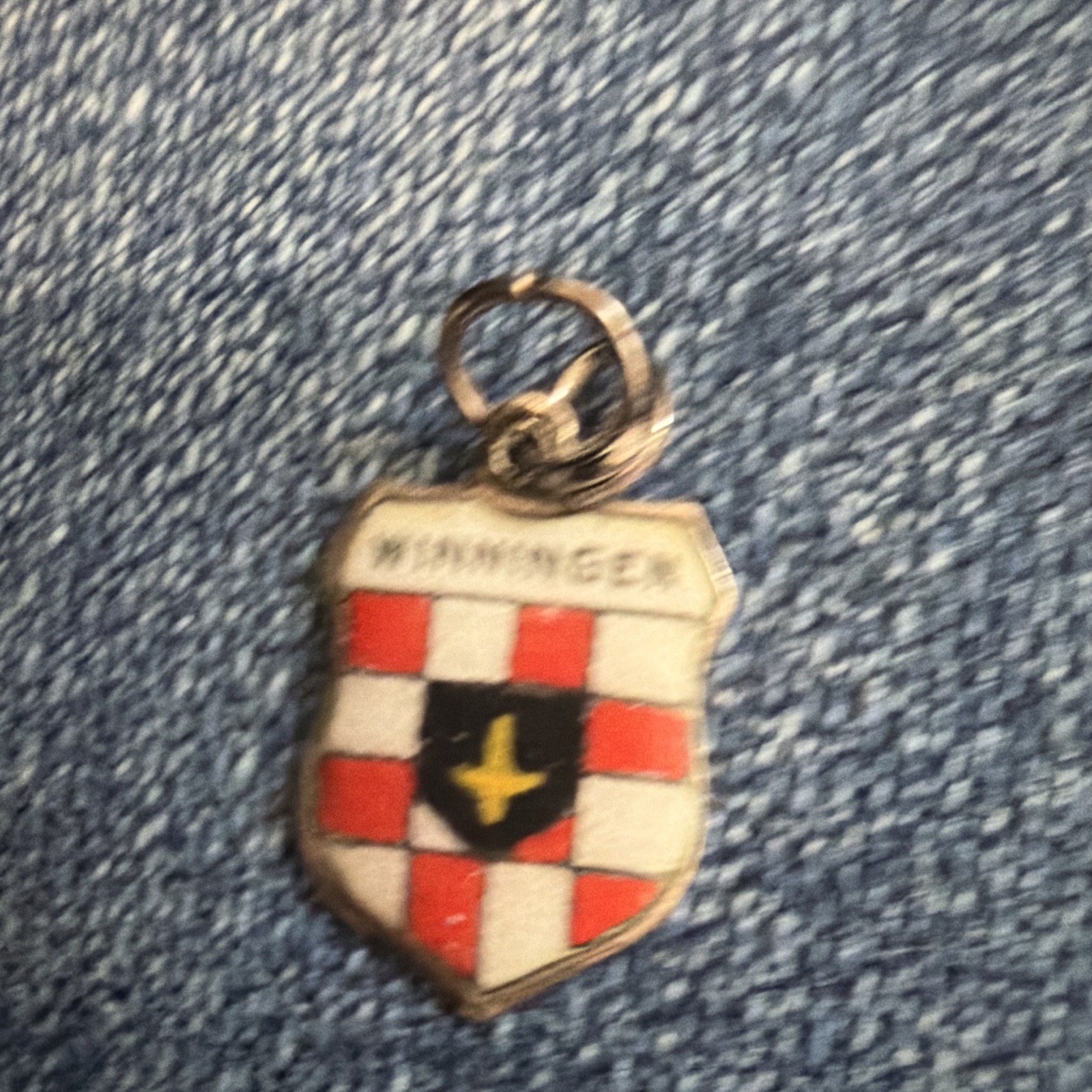 800 Silver Enamel Winningen Shield Dangle Charm Heraldry Signed Spring Ring
