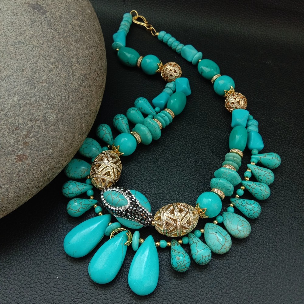 18” 2 Rows Multi Shape Blue Turquoise CZ Necklace