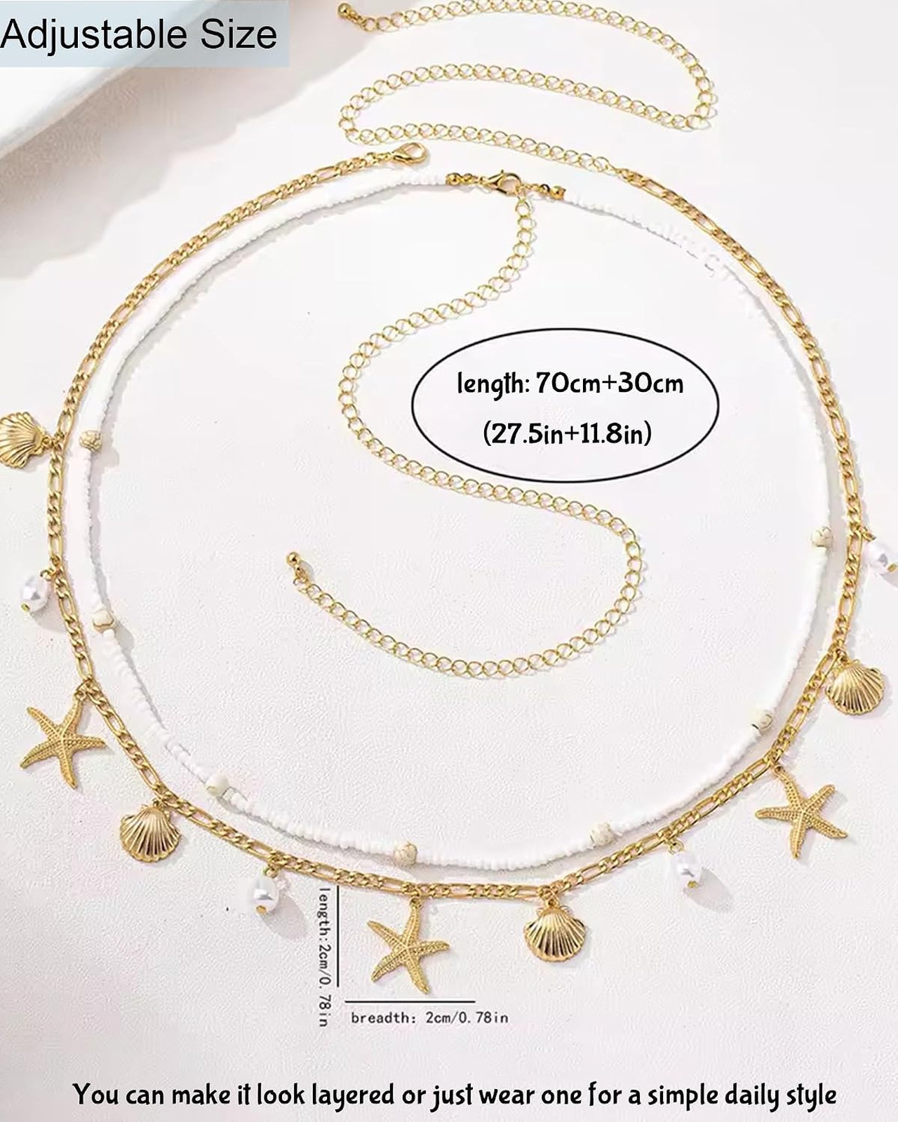Bohemian Waist Chain for Women with Shell and Starfish Charms Adjustable Summer