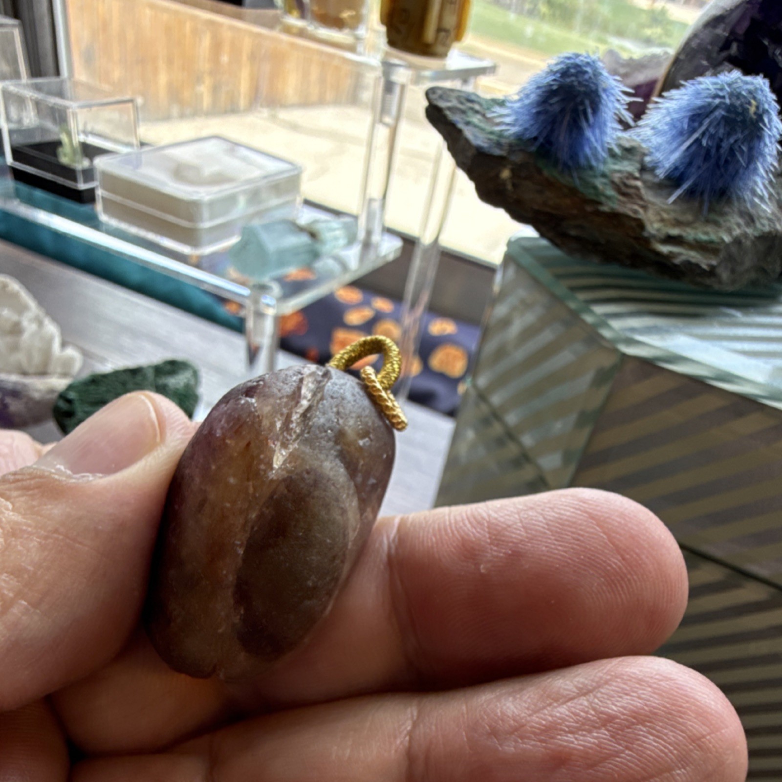 Tourmaline in Quartz Rubellite Stone Pendant Purple with 18k Gold Bail