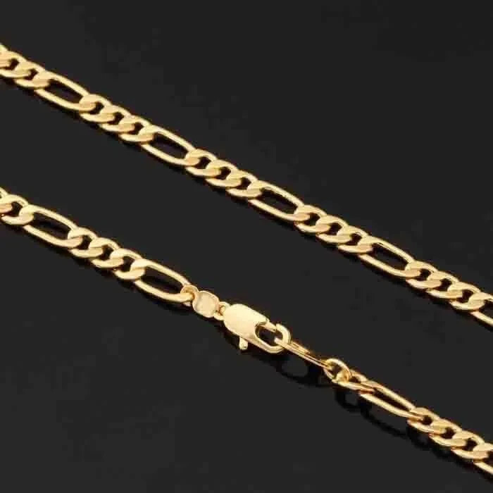 Genuine 18K Yellow Gold Filled Italian Figaro Chain Necklace, Many Width/Length