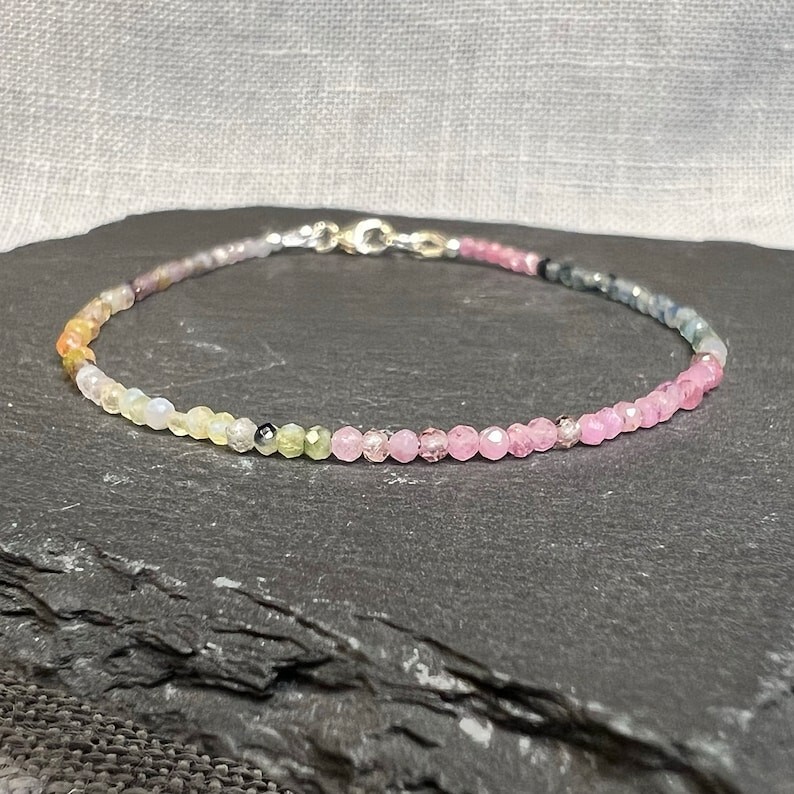 Multi Tourmaline Faceted Round Gemstone Beads 7” Handmade Bracelets Women Gift