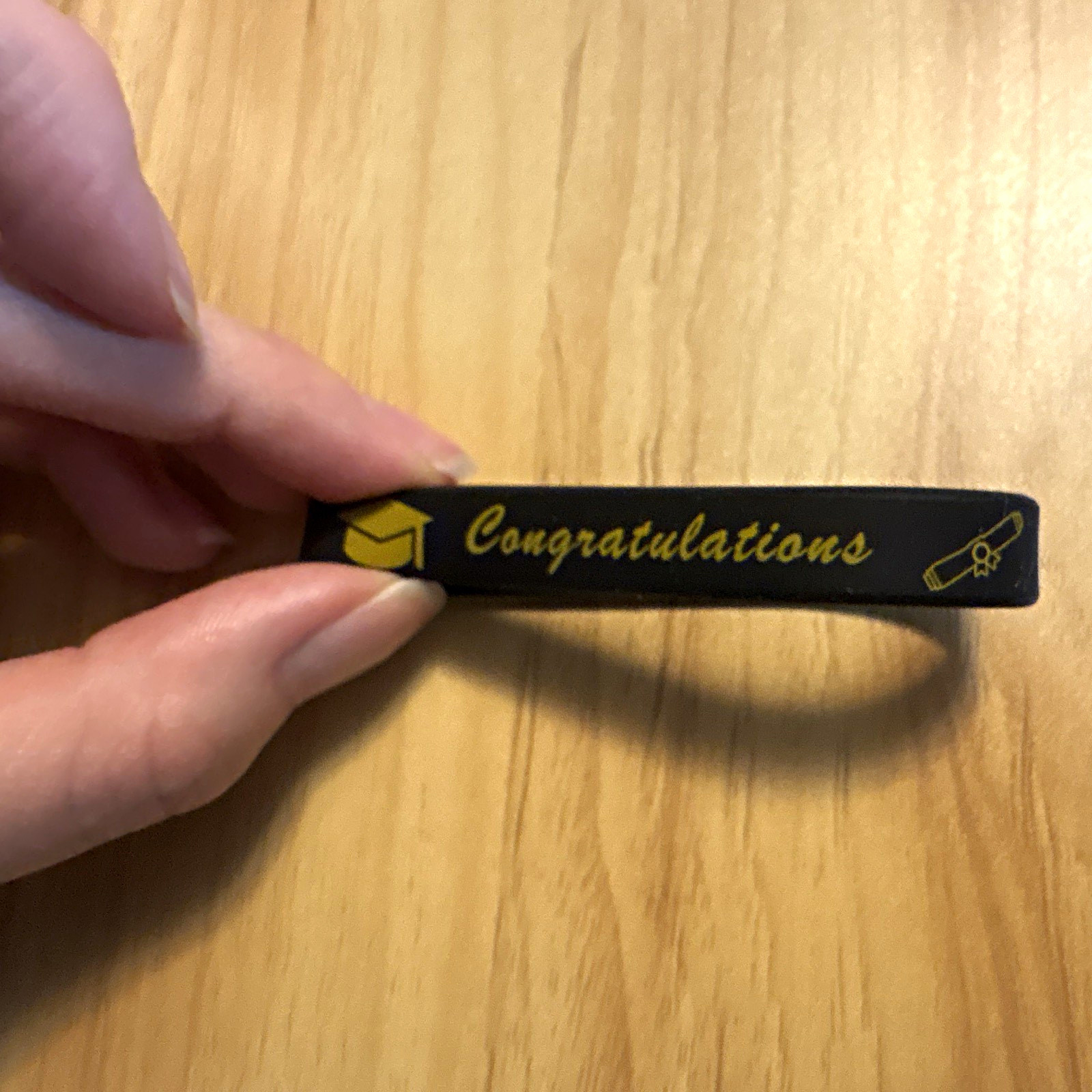 17 Graduation “Congratulations” Silicone Bangle Bracelet Black/Gold Stackable