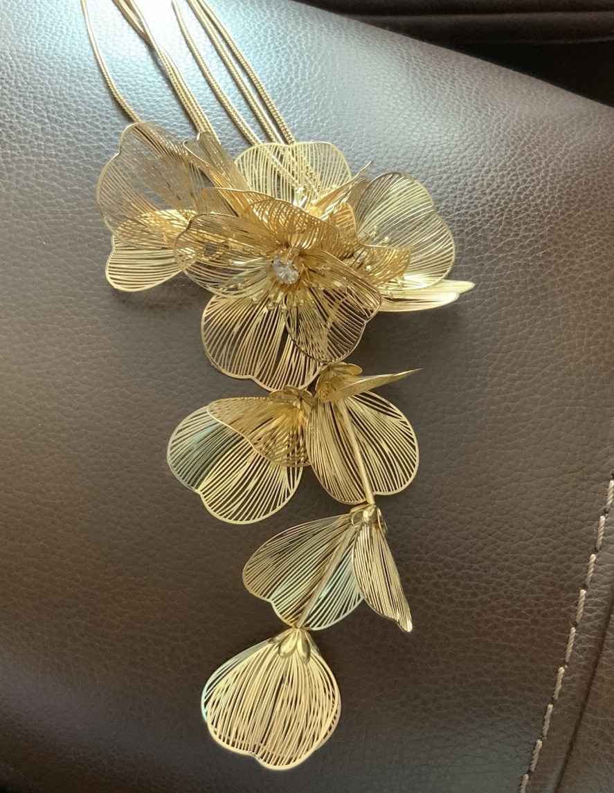 Zara Flower Necklace Cascade Gold Bafta Kate Middleton Statement Boho Petal CZ