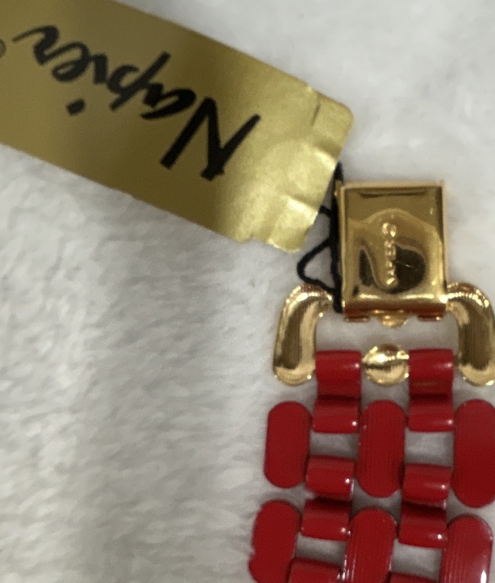 VTG Napier Red Enamel Gold Tone Link Choker Necklace 16″ 2103-G/RD NWT $45