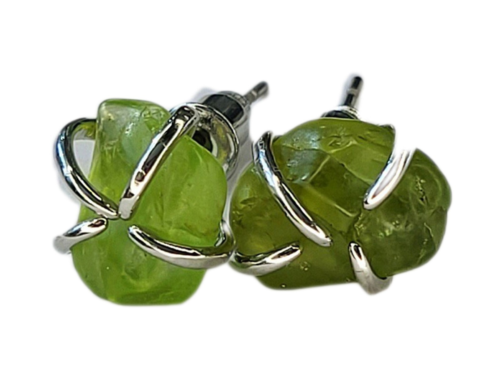 Peridot Gemstone Stud Earrings – Raw Crystal Green August Birthstone Jewelry