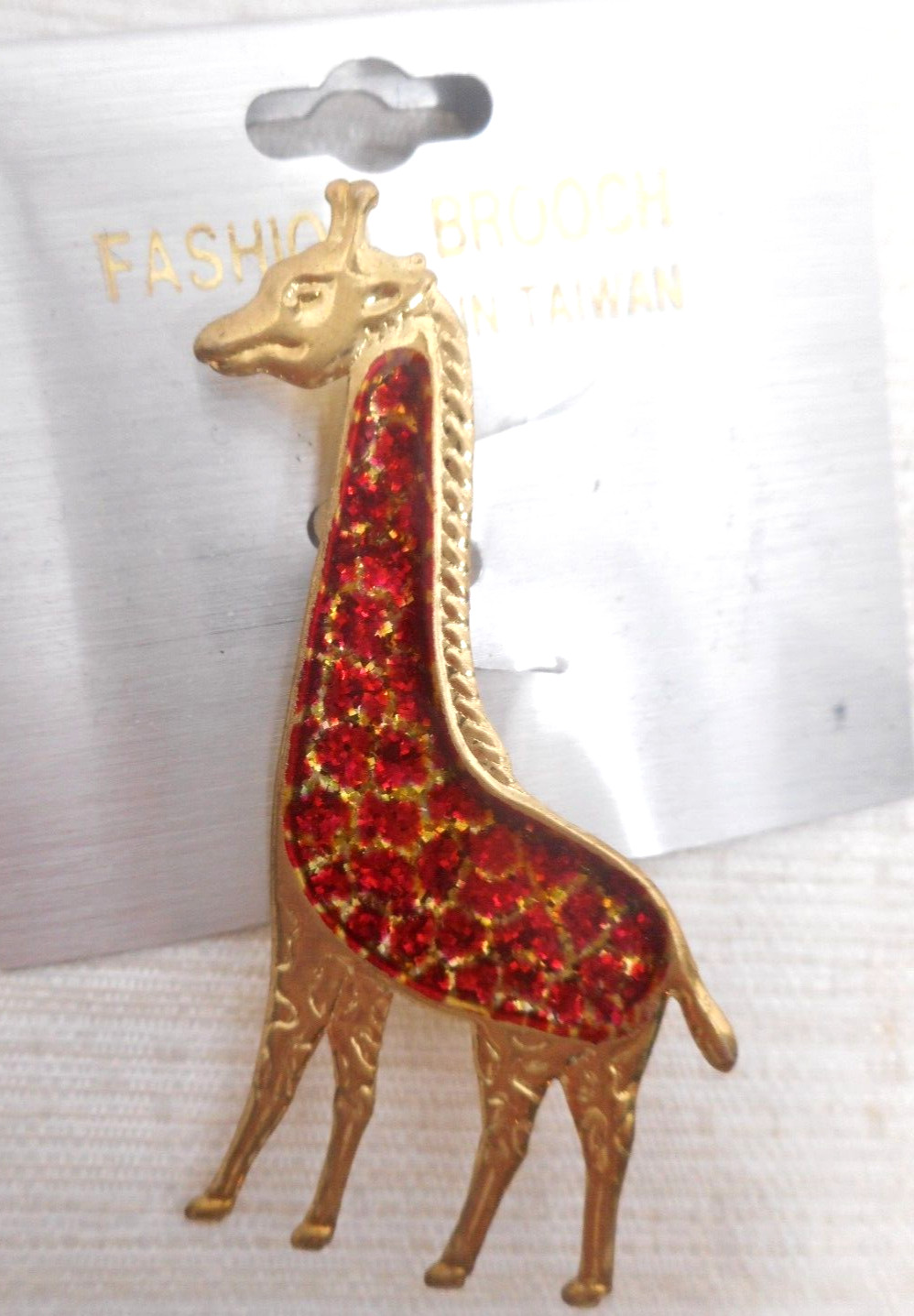 Giraffe Red Glitter Under Epoxy Soft Thin Stamp Metal Brooch Lapel Pinback 2 1/4