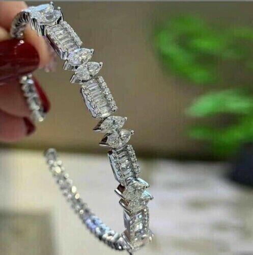 8Ct Marquise Cut Simulated Diamond Women’s Bangle Bracelet 14k White Gold Plated