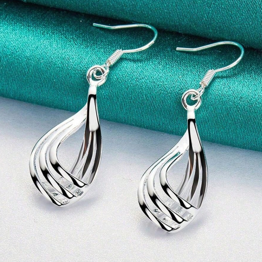 1 pair sterling silver wavy drop earrings – elegant twist charm for women – NEW