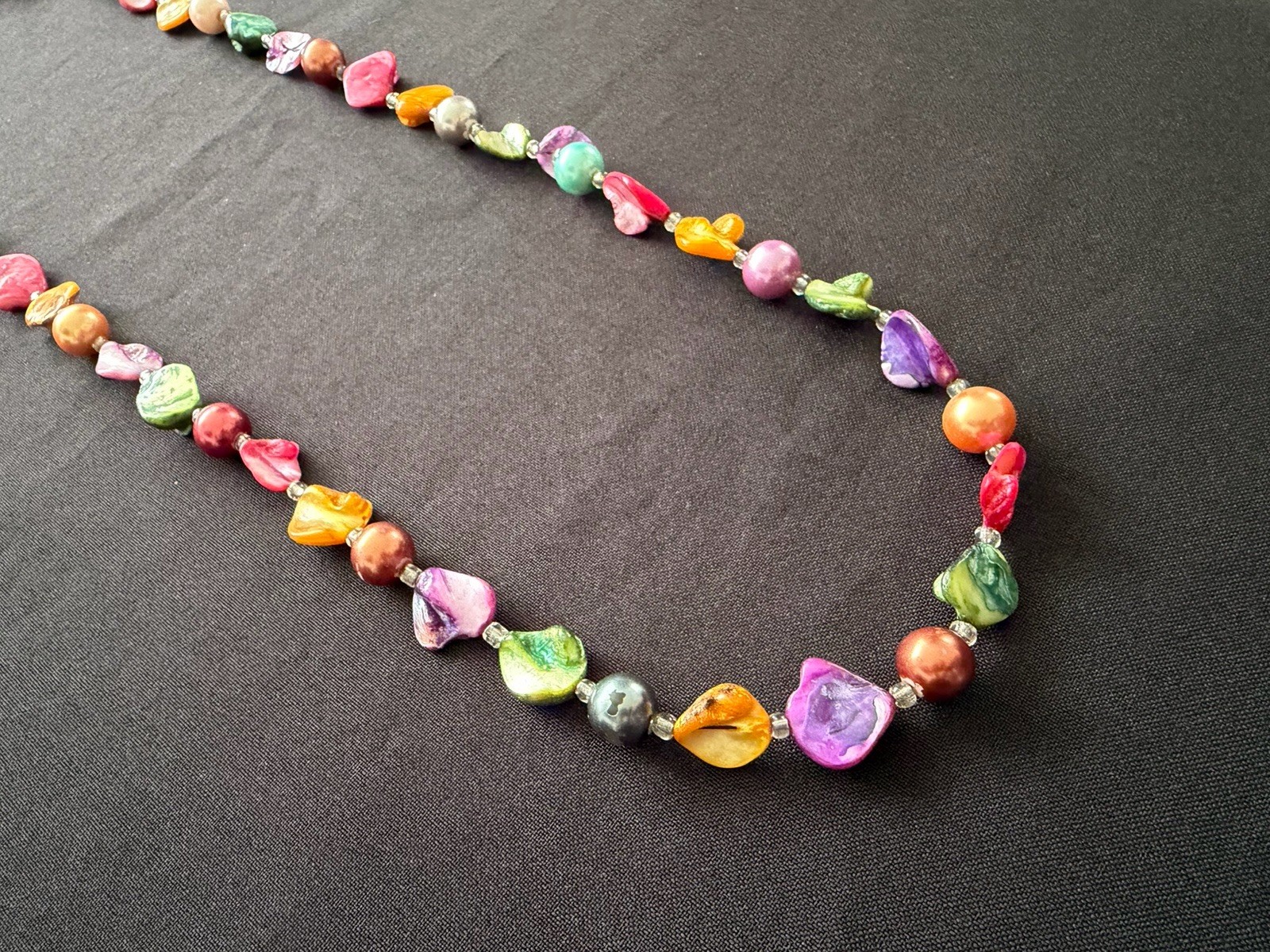Bright Rainbow Multicoloured Pearl Beaded Long Lariat Flapper Layering Necklace