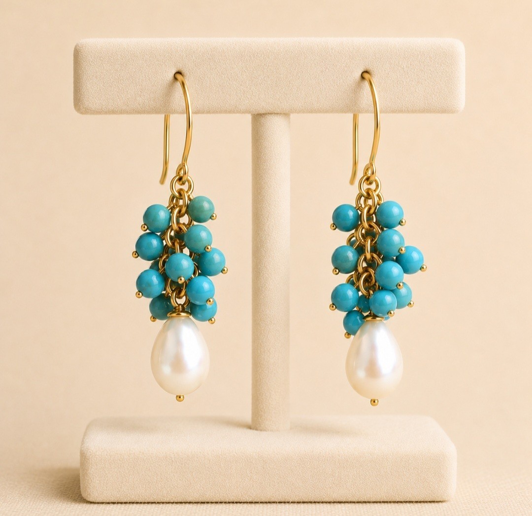 Turquoise & Freshwater Pearl Earrings14k Gold Filled | Handmade Earrings