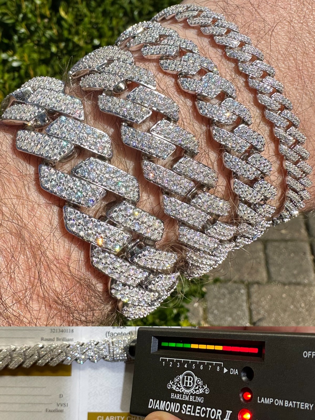 MOISSANITE Real Miami Cuban Link Prong Bracelet Iced Solid 925 Sterling Silver