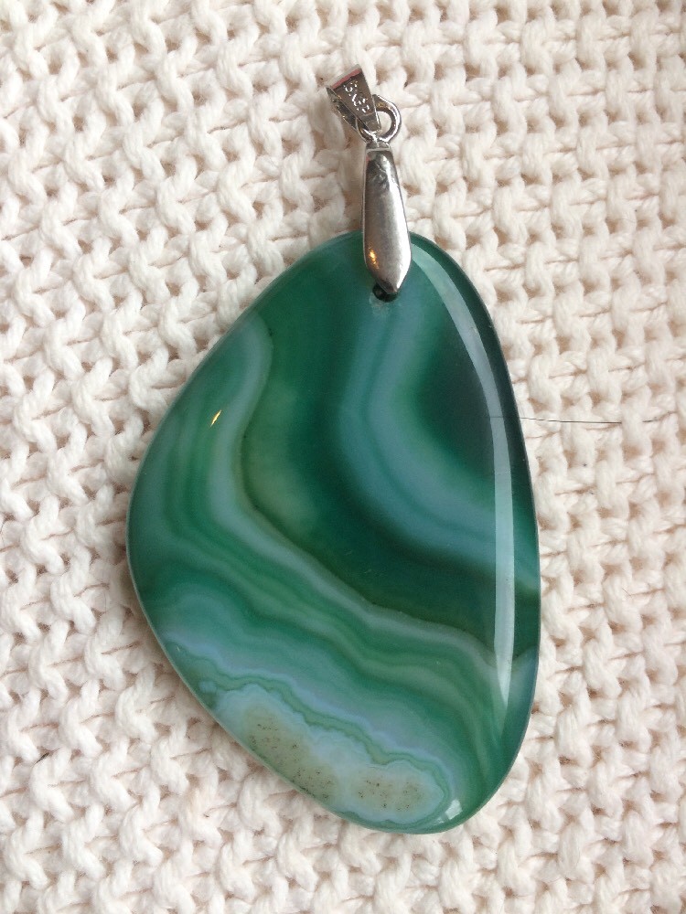 Green Banded Agate Pendant with 18KGP Bail (2.25” x 1.5” – Colorized?)