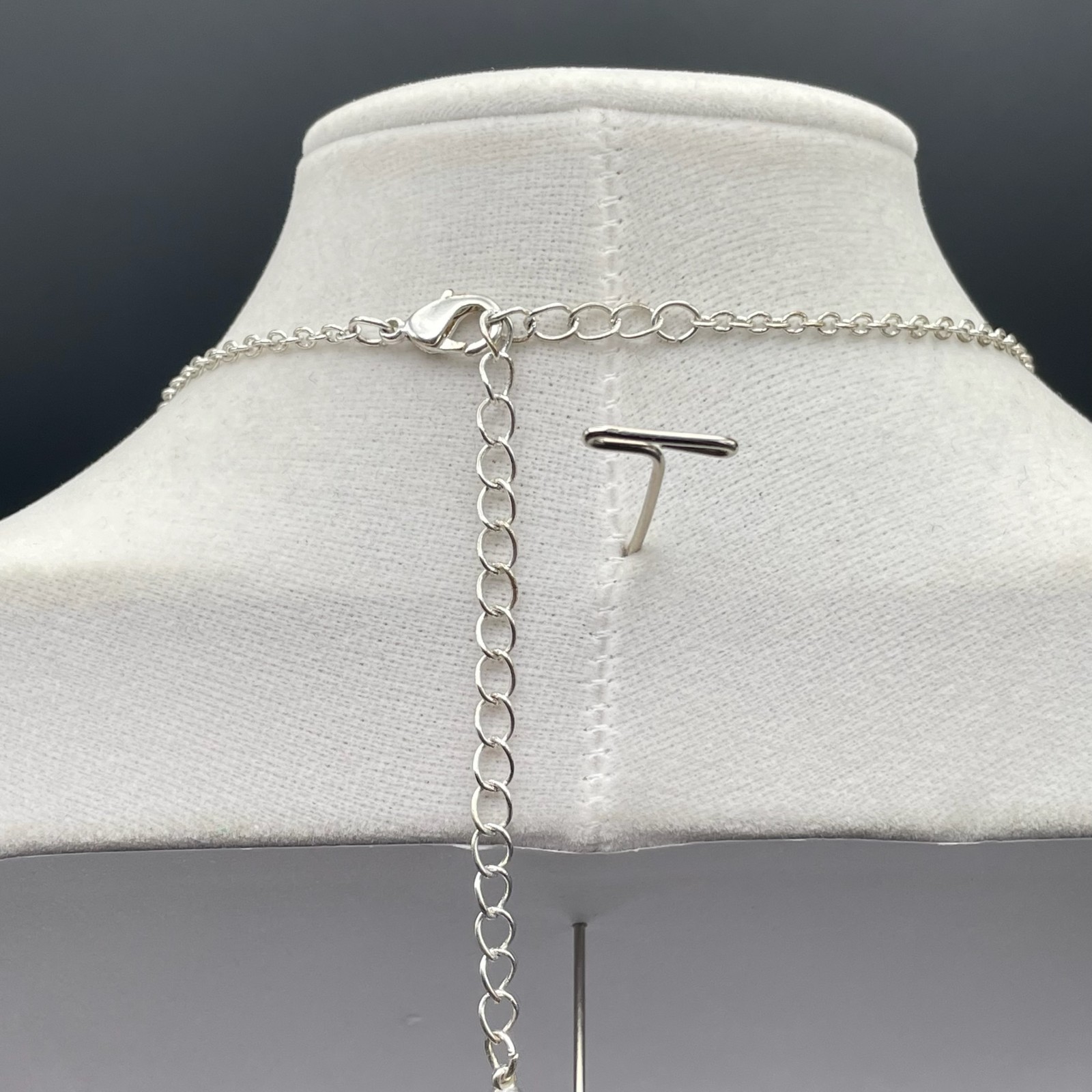 Vintage Silver-tone chain necklace with round pink pendant and accent beads 23In