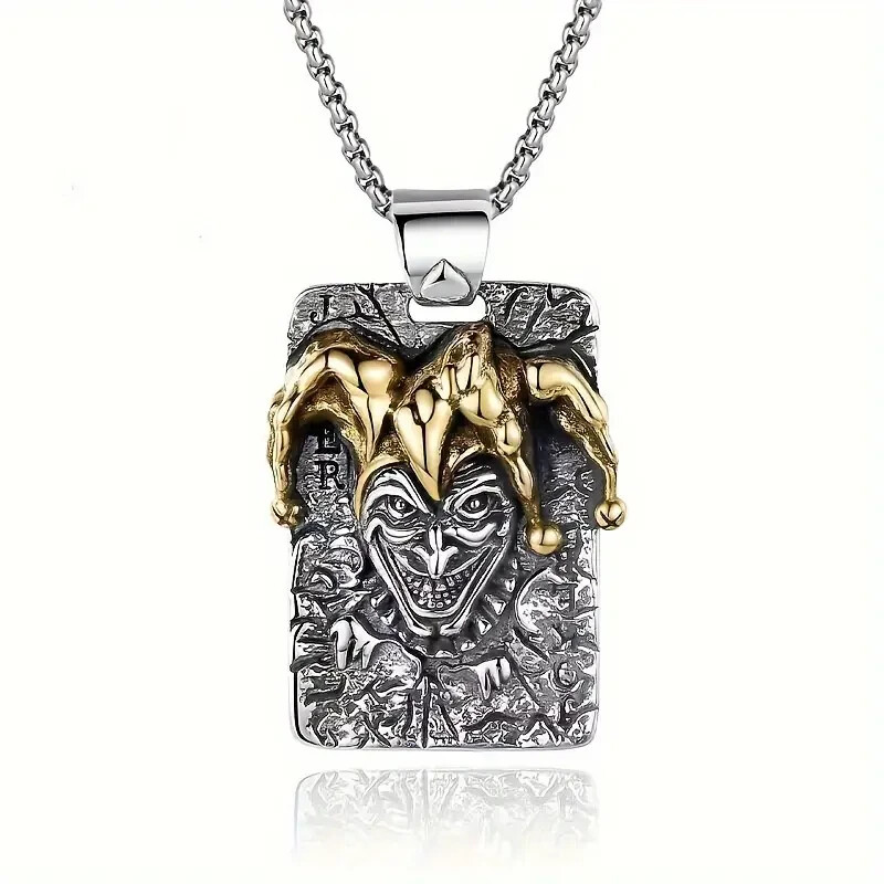 1pc Men’s Vintage Classic Evil JOKER Pendant Necklace 23.6″. #TM3