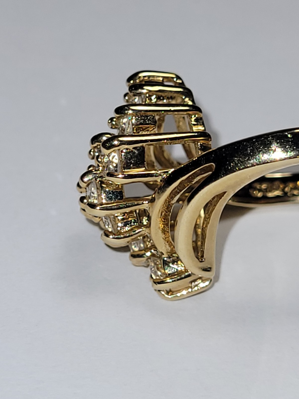 JQA 14K HGE Signed LIND Goldtone Cocktail Ring Clear CZ Crystal Statement Fashio