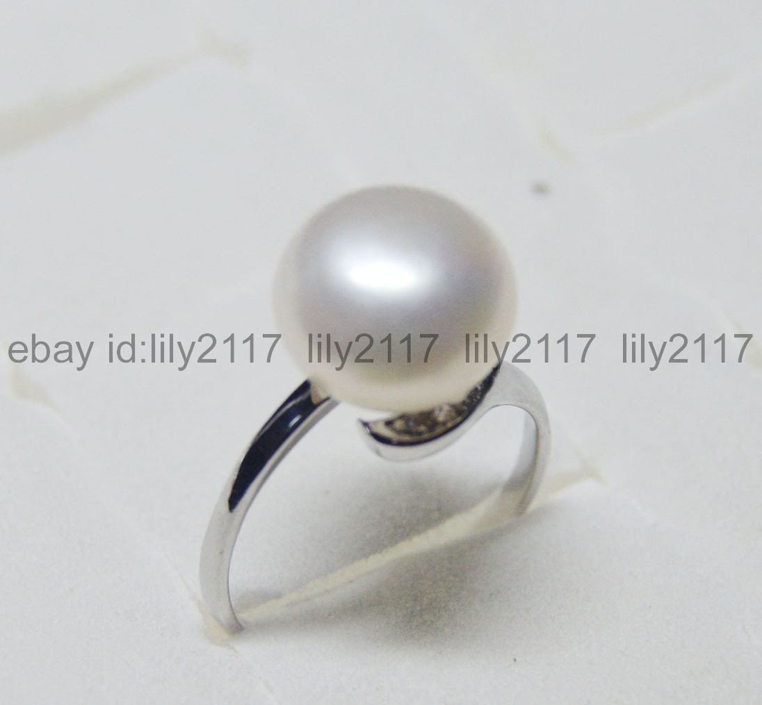 12-12.5mm Huge Genuine pearl White South Sea Natural Pearl Silver Opening Rings