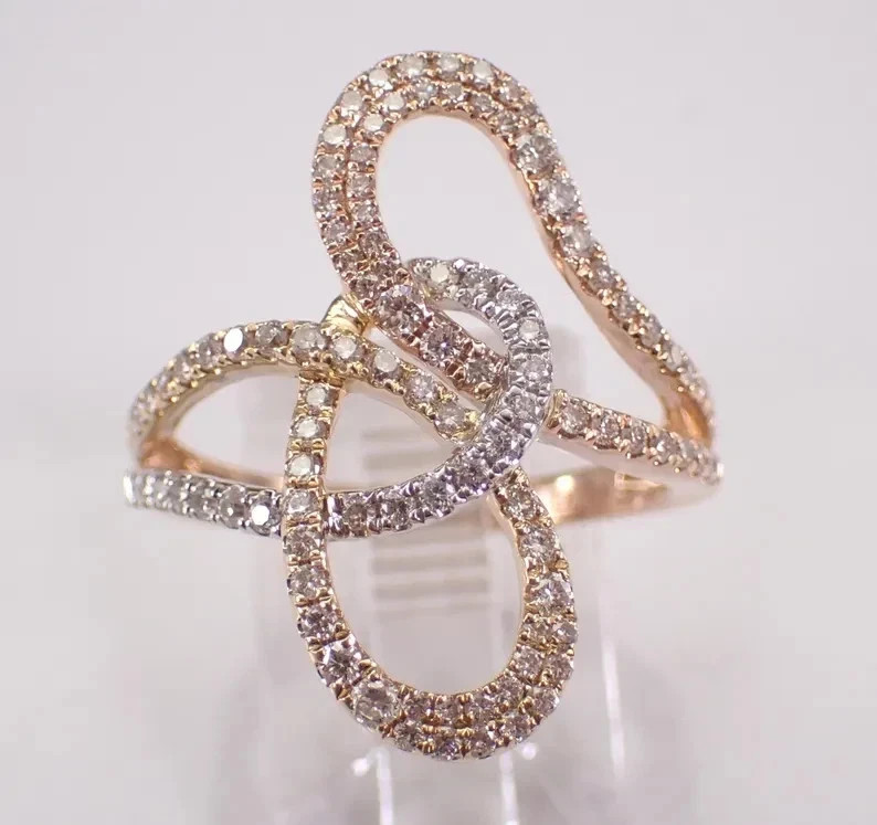1.60Ct Round Real Moissanite Wedding Love Knot Band Ring 14K Yellow Gold Plated