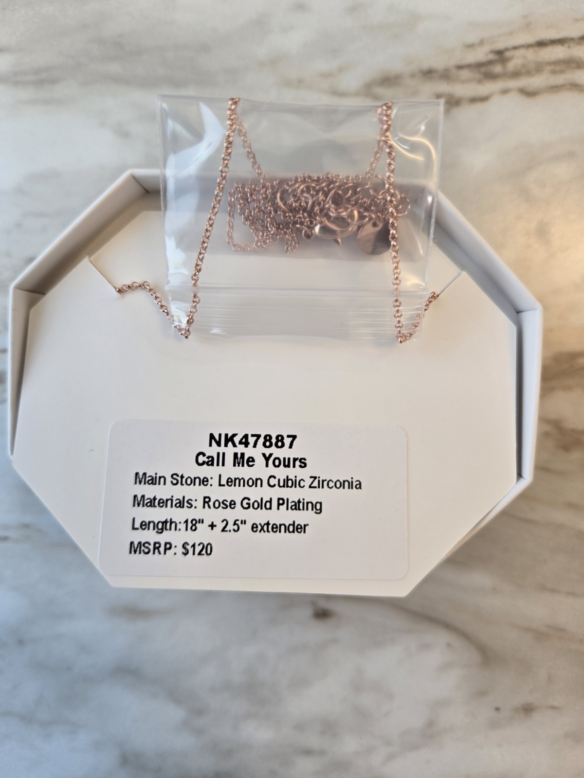 Call Me Yours BP Necklace. Lemon Cubic Zerconia On Rose Gold Plating. New.