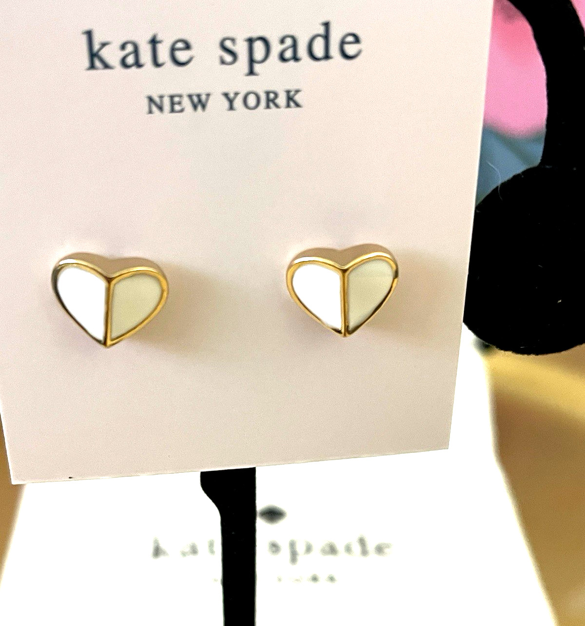 Kate Spade Heritage Spade Small WHITE Heart Stud Earrings NWOT + Dust Bag