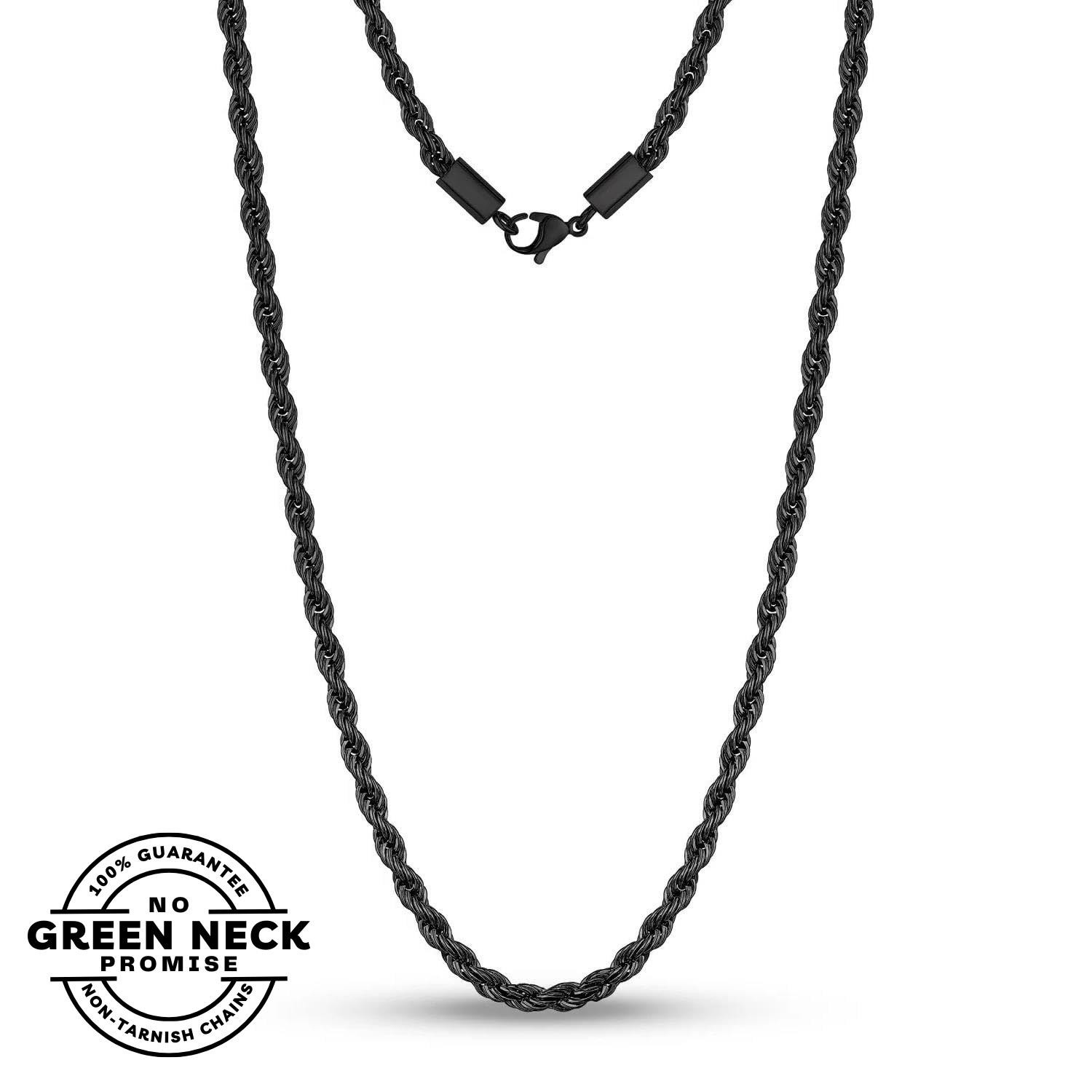 *UK SHOP* BLACK STAINLESS STEEL 316L MENS ROPE TWIST CHAIN NECKLACE LINK CHUNKY