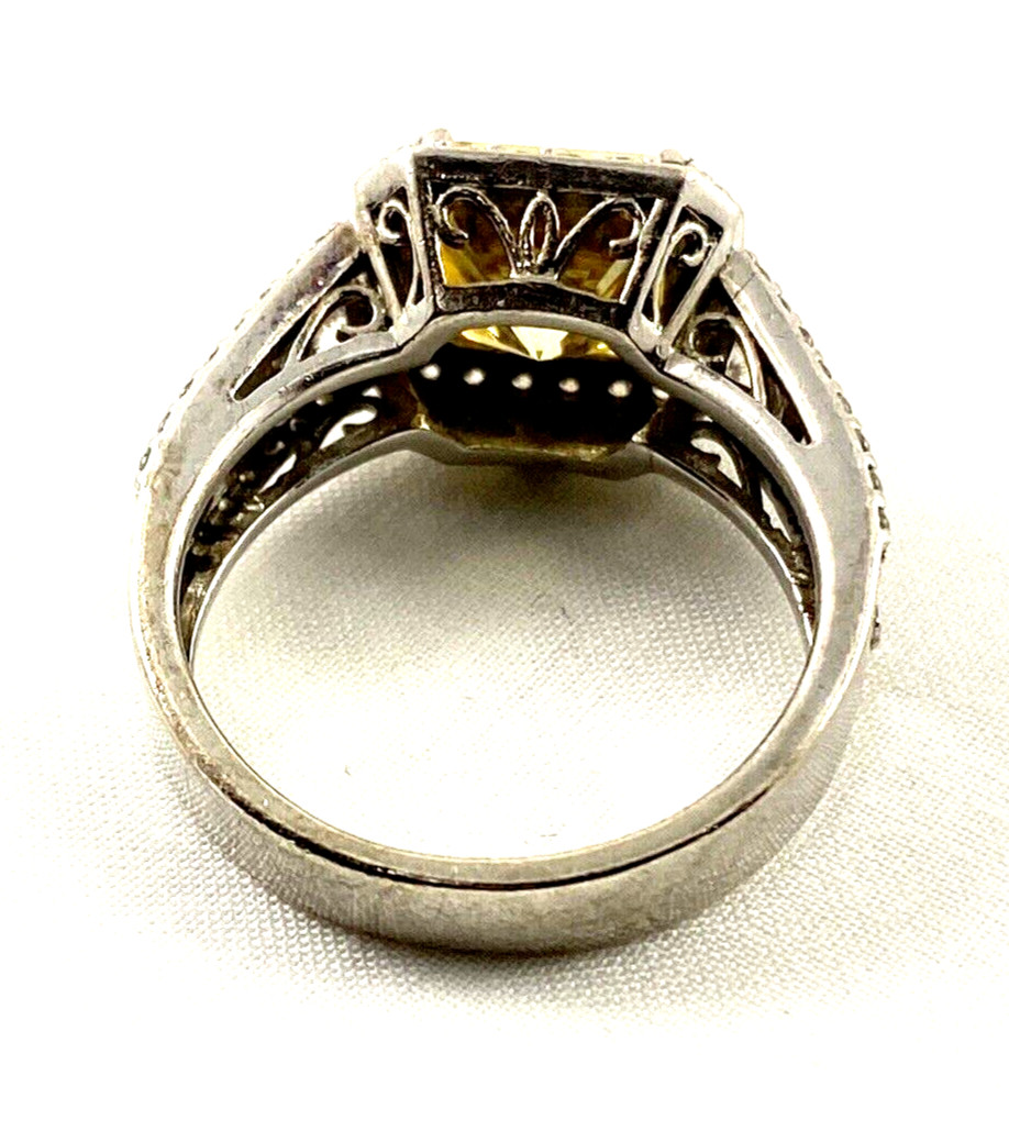 EPIPHANY Sterling Silver Canary Yellow Square Halo Ring Size 8