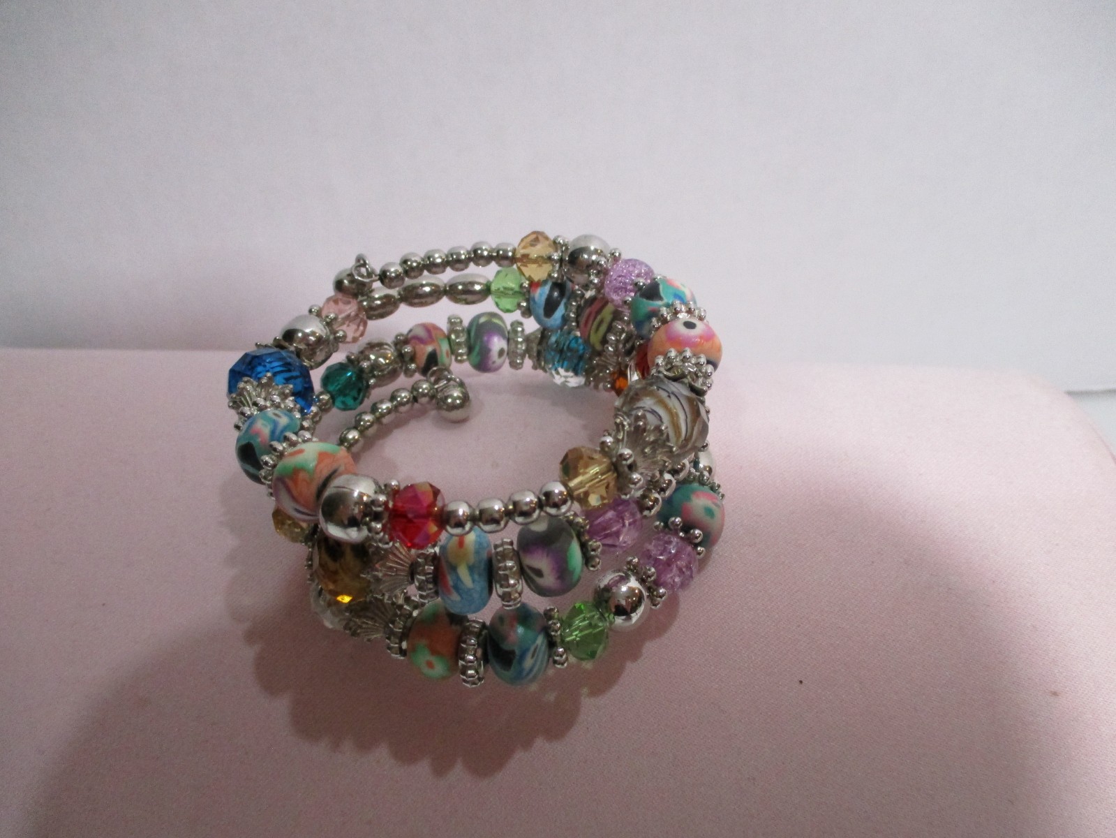 Premire Designs 3 Row Memory Wire Mixed Colorful Beaded Glass Metal Bracelet