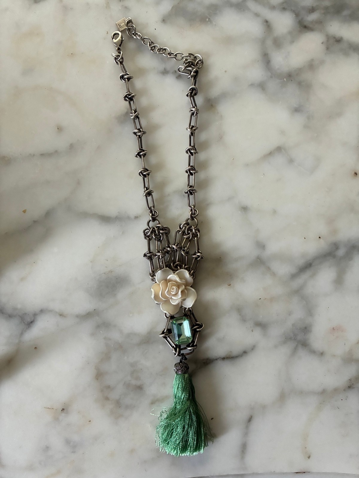DANNIJO Isla Green Silver Tassel Flower Necklace ($295 Retail)