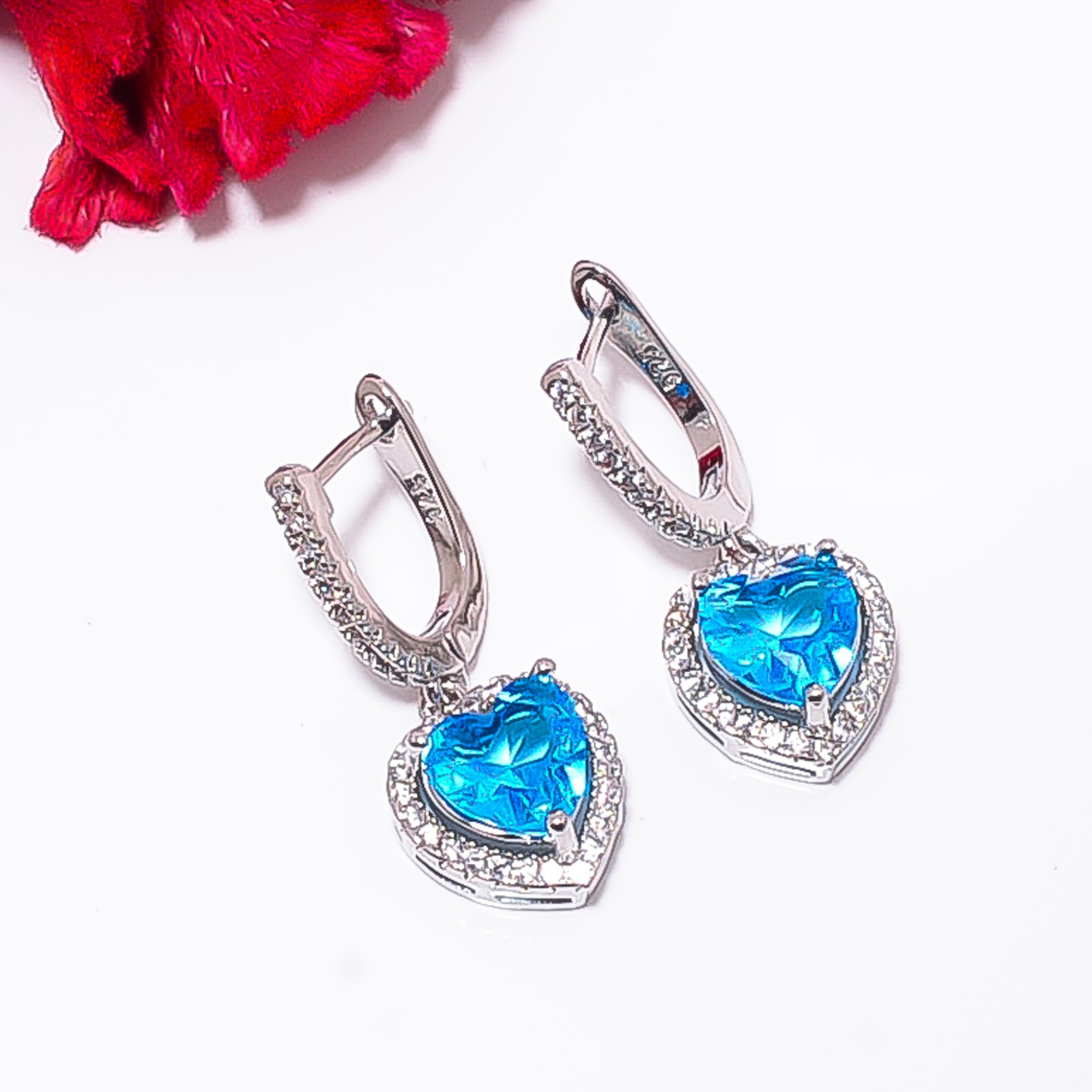 Blue Topaz & Cz 925 Sterling Silver Heart Earring 1.10″ E15708
