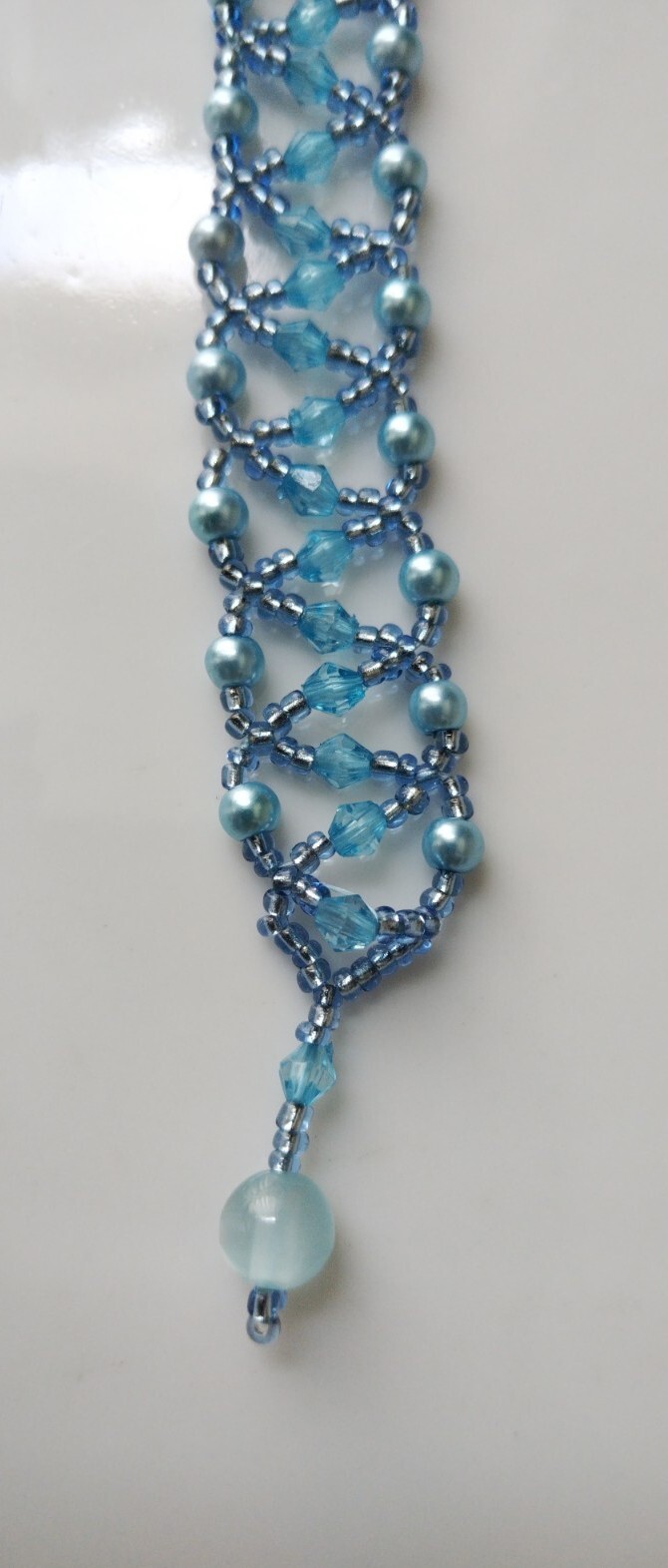 18.5 Cm, Metallic Blue Beaded Netted Statement Bracelet