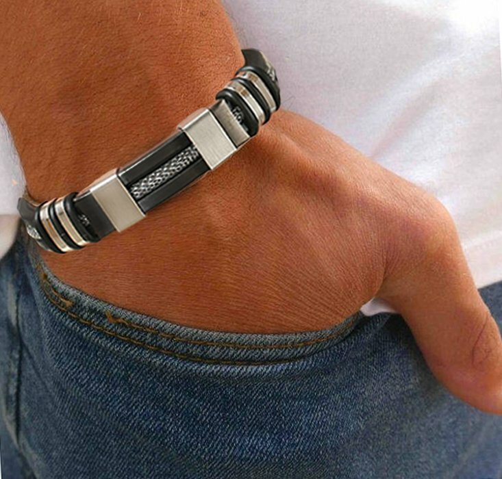 MENDEL 7 Inch Cool Mens Cuff Bracelet Bangle Wire Cord Wristband Stainless Steel